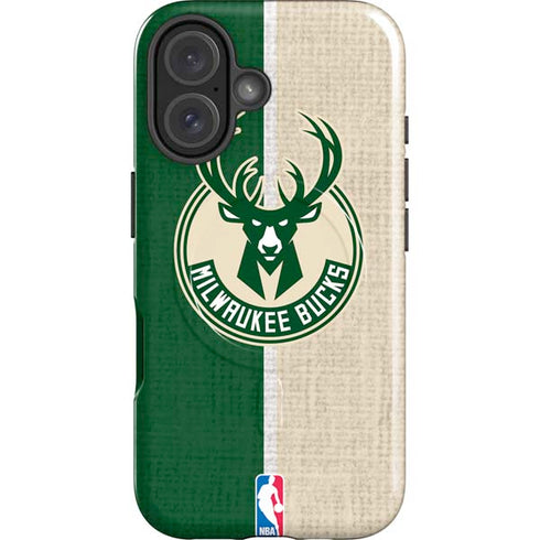 NBA Milwaukee Bucks Split Canvas iPhone 16 Plus Magsafe Impact Case